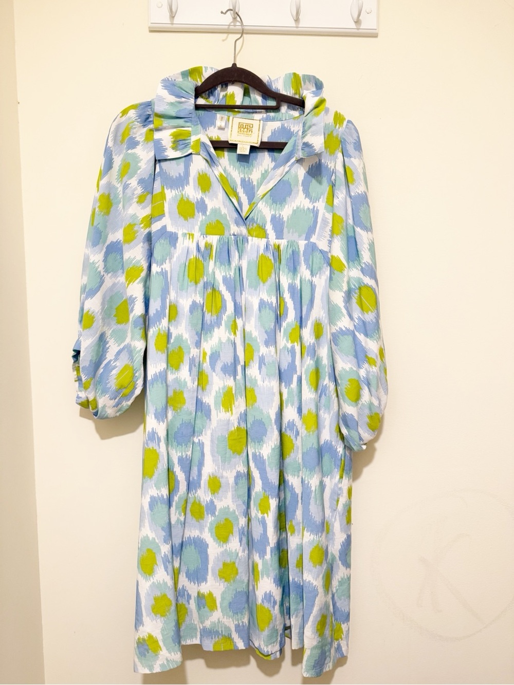 Light Blue & Lime Printed Smock Mini Dress by Unknown Brand